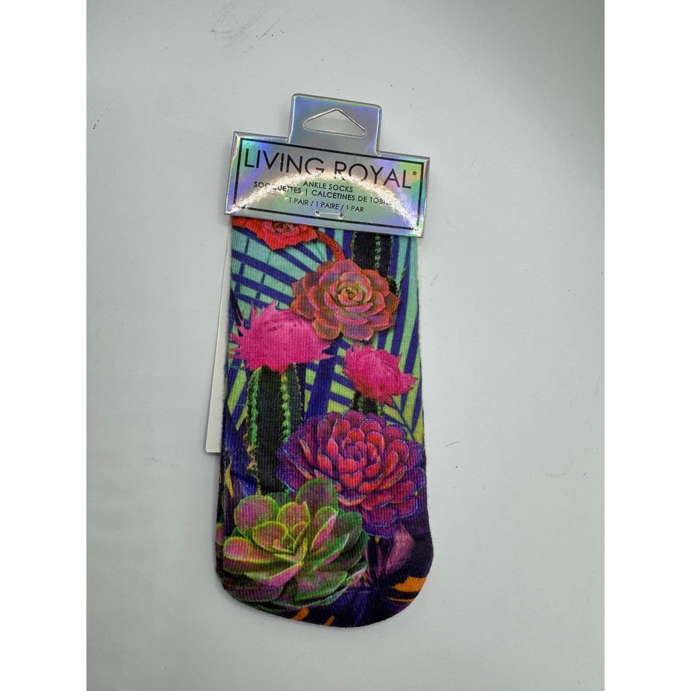 Living Royal Ankle Socks Womens OS Multicolor‎ Succulent Cactus Floral Print New